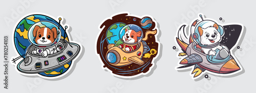 A cute dog astronaut wearing a spacesuit in a vector illustration. Generative AI