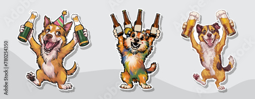 Happy dog lifting beer bottles, feeling joyful and celebratory. Generative AI