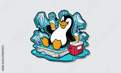 A chill penguin with a cooler on ice radiates relaxation vibes. Generative AI