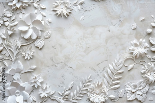 Shabby Chic Elegance Handmade Floral Cut Paper Artwork on Rough Paper AI Image