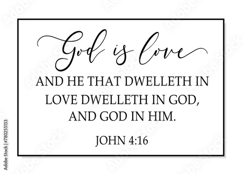 God is love. Bible, religious vector quote. Lettering typography poster christian quote - God is love. Modern design frame. Vector word illustration. Wall art sign bedroom, wall decor.