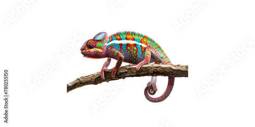 
Chameleon on branch isolated white background