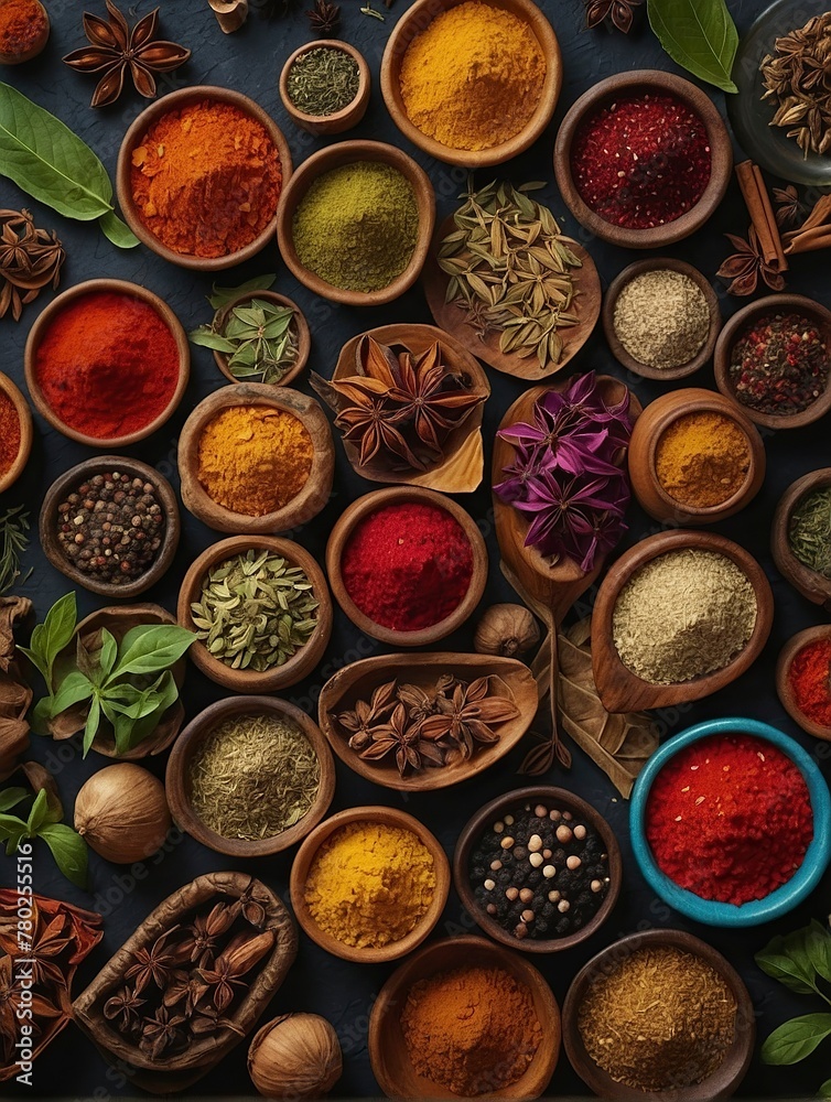 Various oriental spices and spices on a black background. Various oriental spices and spices on a black background.