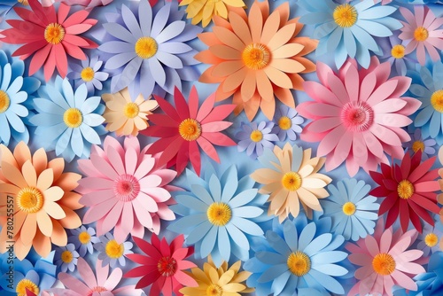 Wallpaper Mural Handmade whimsical delight with vibrant cut paper flowers seamless pattern. AI Image Torontodigital.ca