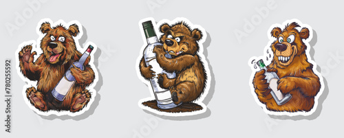 A bear holding a vodka bottle in a vector illustration. Generative AI