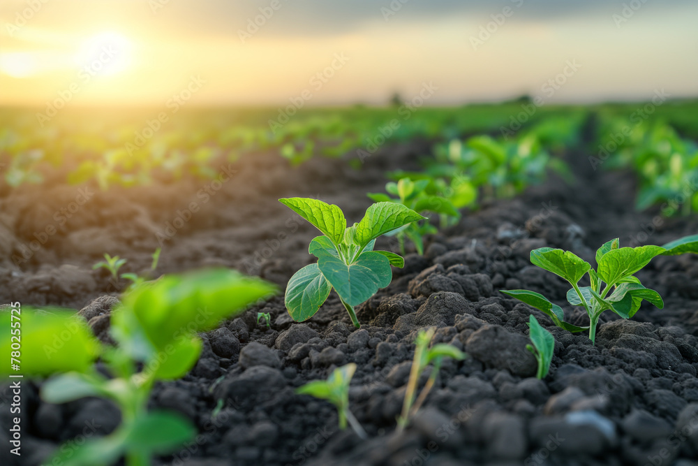 Soybean Sprouts Bathed in Golden Sunset Soybean Sprouts Bathed in Golden Sunset
