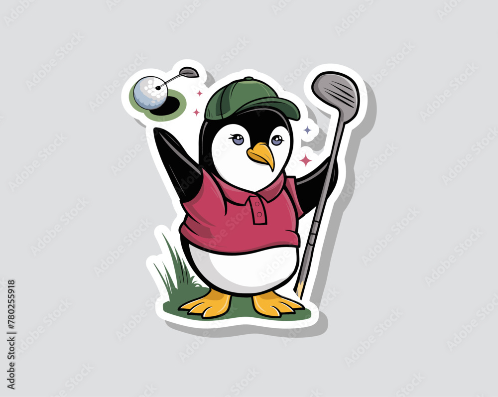 Proud penguin celebrates golf hole-in-one with victory pose, vector illustration. Generative AI Proud penguin celebrates golf hole-in-one with victory pose, vector illustration. Generative AI