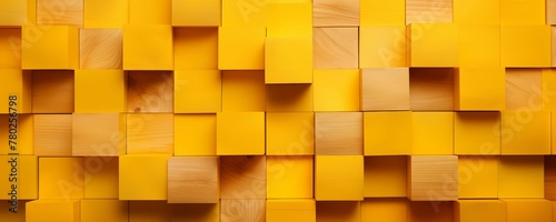 Yellow Wooden Cubes Blocks Panorama. Generative AI