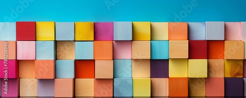 Colored Wooden Cubes Blocks Isolated on Blue Background. Generative AI