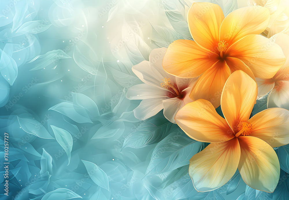 Abstract floral background with blue and yellow colors, soft light, and free space for text. Suitable for greeting cards, invitations, and decorative purposes.