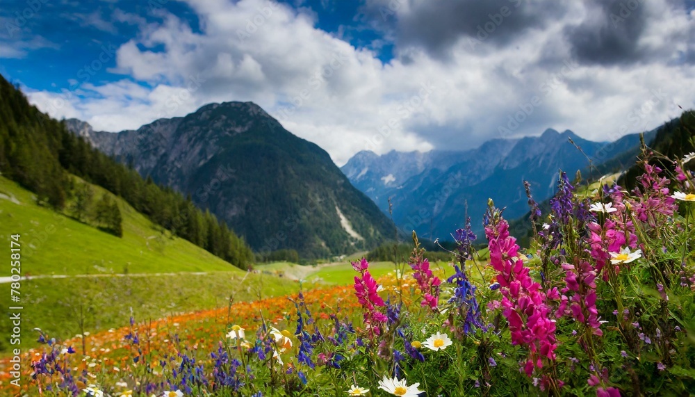 Valley and colorful flowers Valley and colorful flowers