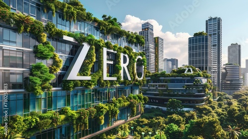 a large word of ZERO as building Renewable energy skyline