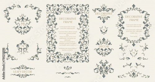 Collection of decorative elements. Vector frames, corners and borders. Graphic design page.