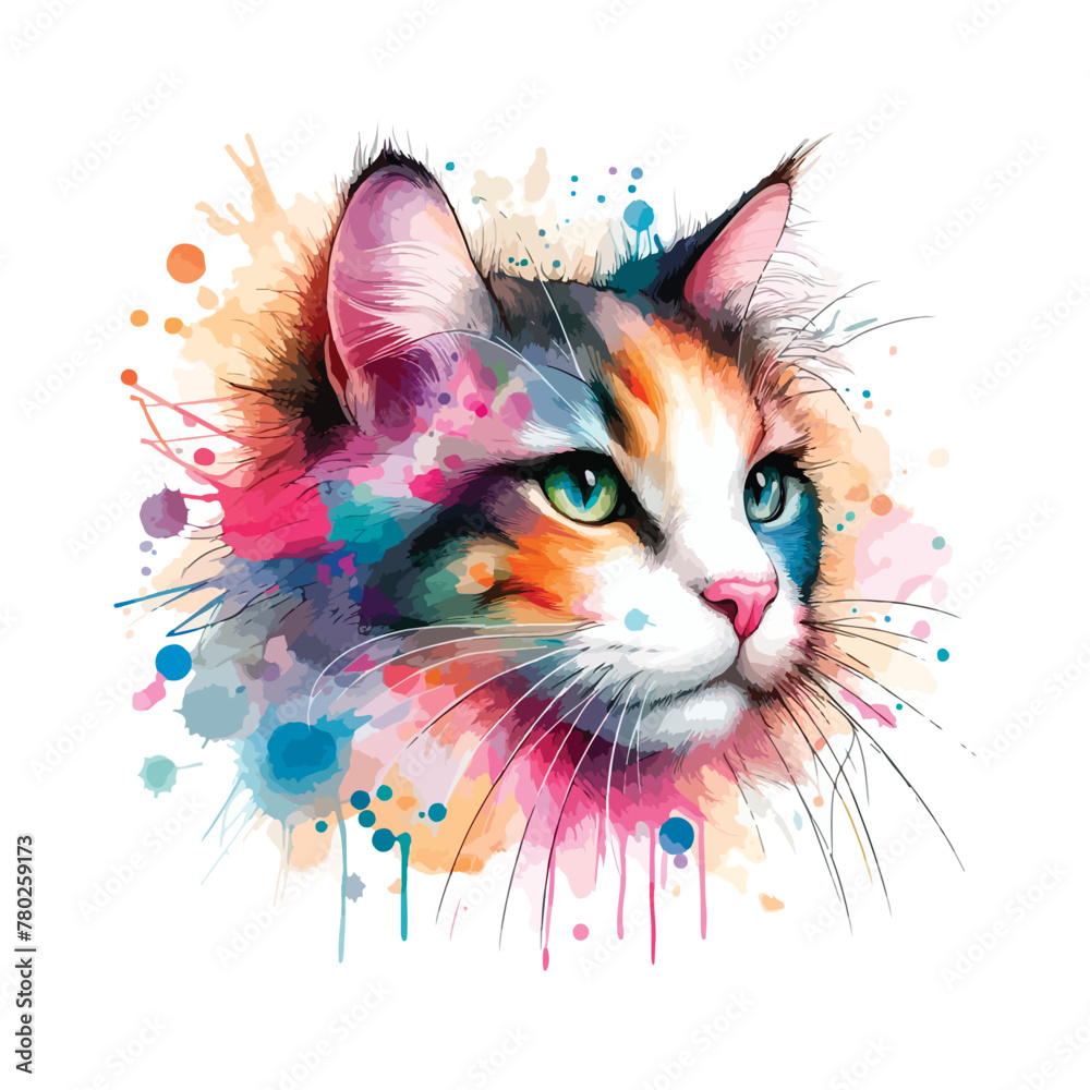 Watercolor Cat Head For T-shirt Print