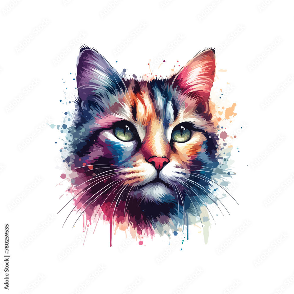 Fototapeta premium Watercolor Cat Head For T-shirt Print