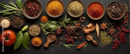 Various oriental spices and spices on a black background.