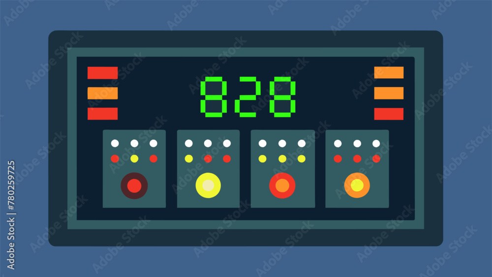 A series of LED lights on a control panel each one representing a different aspect of the realtime alert system. A series of LED lights on a control panel each one representing a different aspect of the realtime alert system.