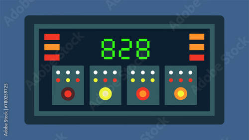 A series of LED lights on a control panel each one representing a different aspect of the realtime alert system.