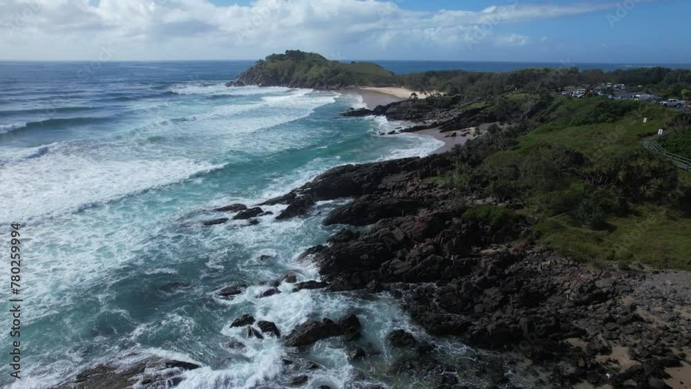 Headland And Seascape In Cabarita, New South Wales, Australia - Aerial Pullback Headland And Seascape In Cabarita, New South Wales, Australia - Aerial Pullback