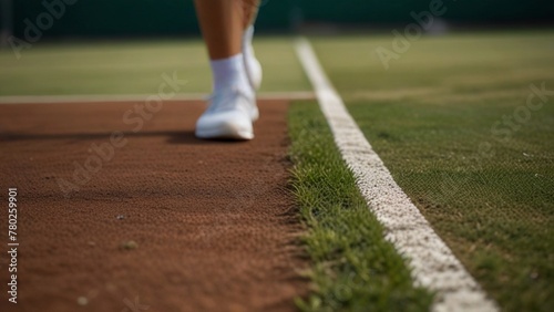 Close-up of freshly cut grass tennis court before tournament. Sports concept