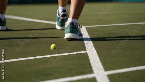 Close-up of freshly cut grass tennis court before tournament. Sports concept