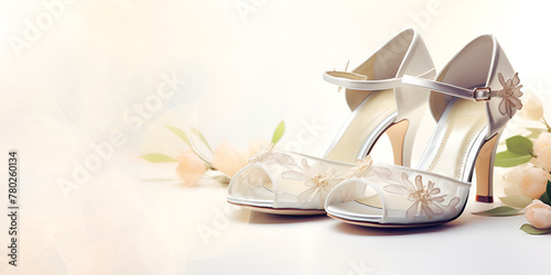 shoes on a wedding dress elegant stylish bridalshoes footwear romantic with skin background photo