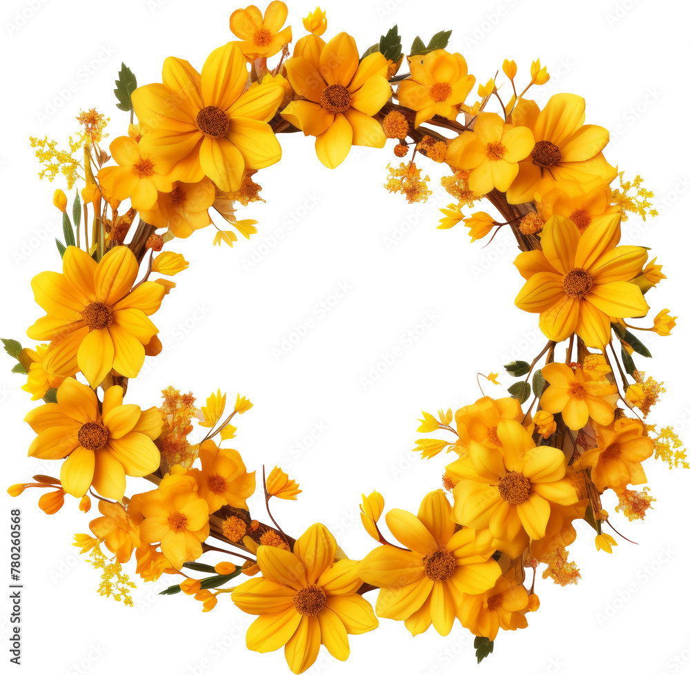 yellow flower wreath garland isolated on white or transparent background,transparency