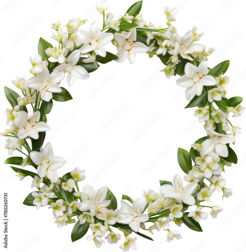 white flower wreath garland isolated on white or transparent background,transparency