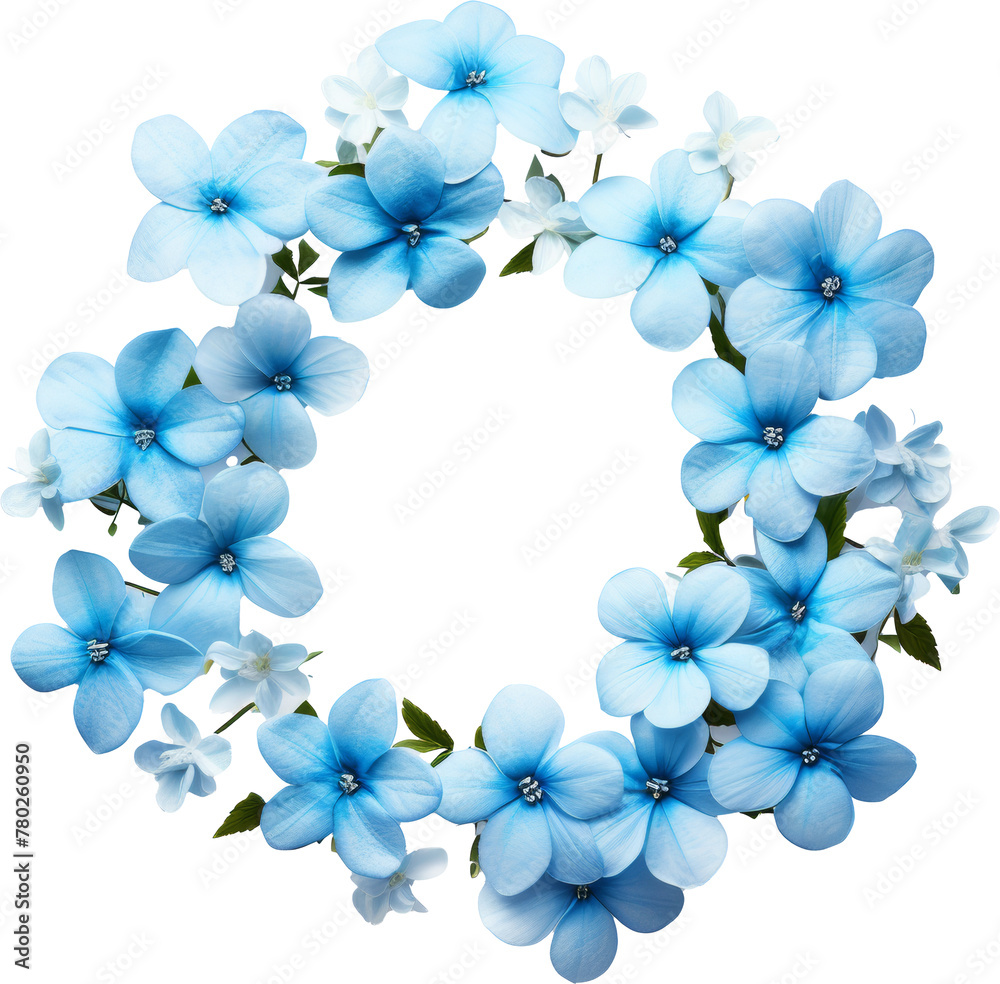 sky blue flower wreath garland isolated on white or transparent background,transparency