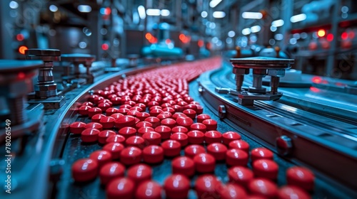 In the pharmaceutical facility, capsules march in perfect sync, epitomizing the seamless efficiency of mass medication manufacturing. 
