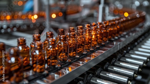 In the pharmaceutical facility  capsules march in perfect sync  epitomizing the seamless efficiency of mass medication manufacturing. 