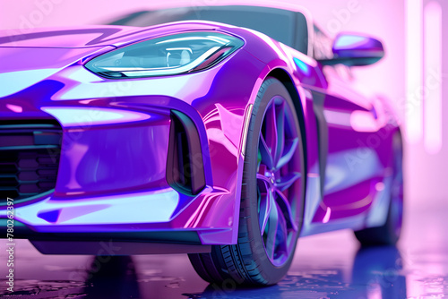 The concept of a sports electric car rushing at high speed along the highway in neon colors © Bonya Sharp Claw
