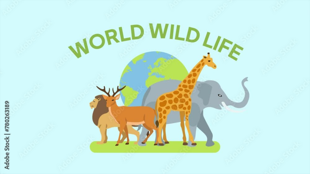 Animated video virtual world wildlife day concept. Full length animation illustration. High quality 4k footage. Animated video virtual world wildlife day concept. Full length animation illustration. High quality 4k footage.