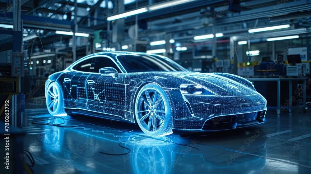 Innovative vistas unfold as a holographic car seamlessly integrates into the fabric of a working factory, signaling a paradigm shift in automotive design and assembly methodologies.
Innovative vistas unfold as a holographic car seamlessly integrates into the fabric of a working factory, signaling a paradigm shift in automotive design and assembly methodologies.