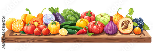  Healthy fresh fruits and vegetables heap isolated on white background  