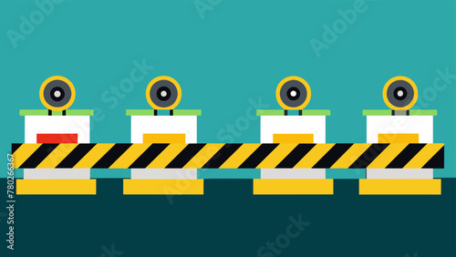 A row of machines lined with bright yellow caution tape are temporarily out of operation as they undergo regular maintenance checks to uphold