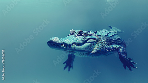 a Crocodile Swimming, studio shot, against solid color background, hyperrealistic photography, blank space for writing © MUHAMMADINAAM