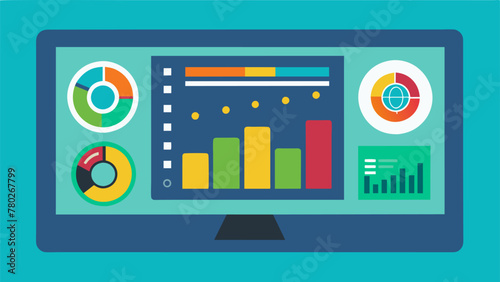 Closeup of a digital dashboard displaying realtime equipment metrics with colorful graphs and charts representing production levels and