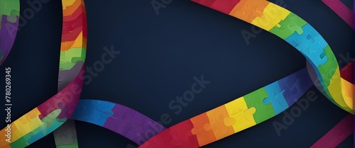 World Autism Awareness Day background with rainbow-colored infinity symbol on blue. Representation of autism, ADHD, neurodiversity photo