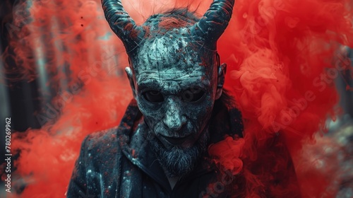 man and devil mask photo