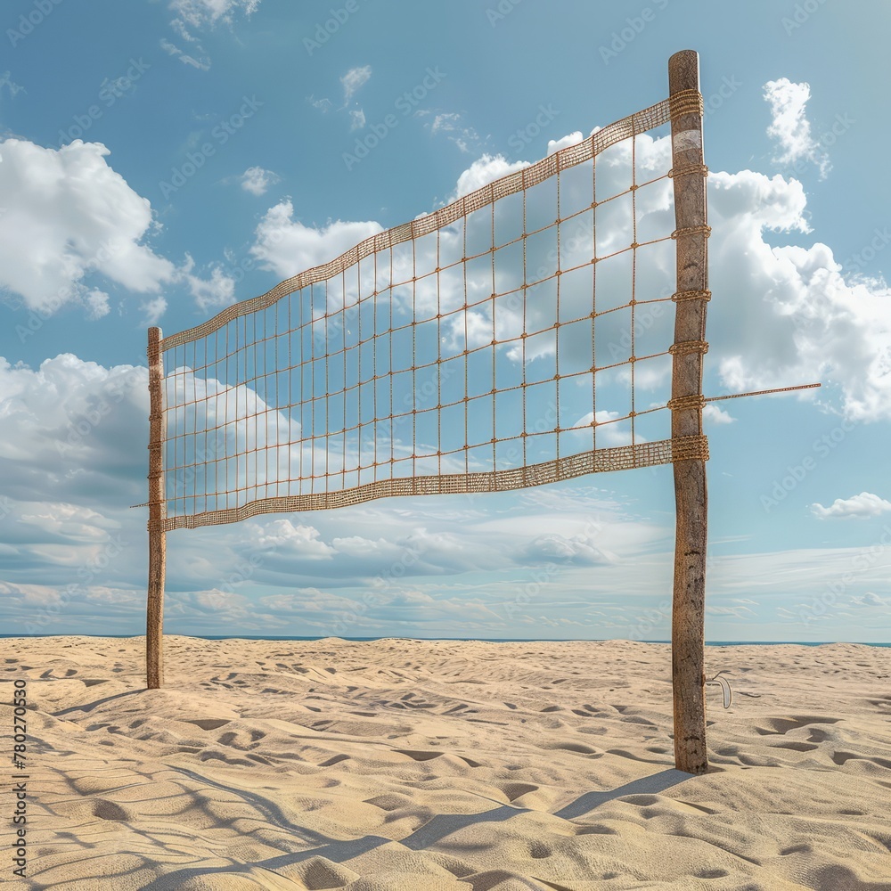 Beach volleyball net 3d handmade style set up for a game Beach volleyball net 3d handmade style set up for a game