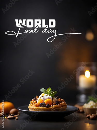 Top Food poster design template Food social media banner design.World Food Day, Blur white dark lighting background