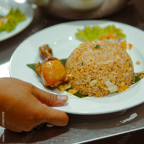 White Plate With Rice and Vegetables - A Simple and Nutritious Meal