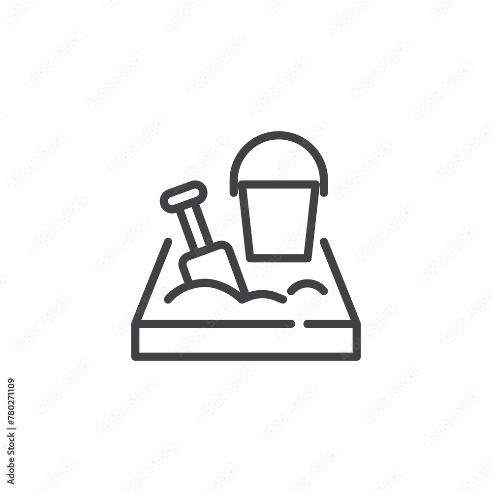 Sandbox with bucket and shovel line icon