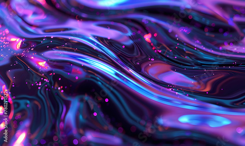 Luminous Depths Dark Liquid with Iridescent Neon, Generative AI 