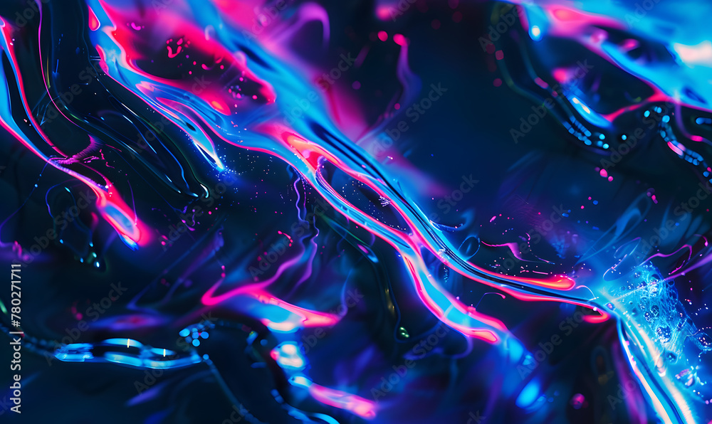 Obraz premium Luminous Depths Dark Liquid with Iridescent Neon, Generative AI 
