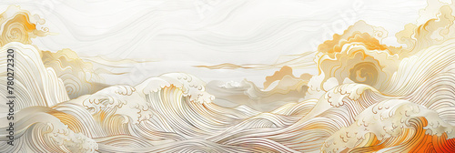 A golden line  waves, A Japanese great wave,  photo