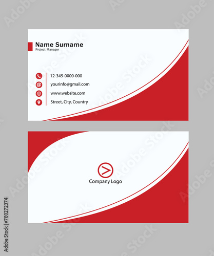 Visiting card design of white and red color, front and back side. Eps file