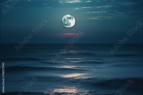 fullmoon, ocean, night, moon, sky, water, reflection, waves, horizon, serene, calm, beautiful, nature, landscape