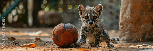 a Genet playing with football beautiful animal photography like living creature photo